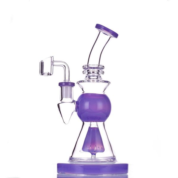 9,5 pulgadas Pirámide Cono Perc Rig Icon Glass Bong Hookahs 14,5 mm Junta femenina Dab Leche Color púrpura plataformas