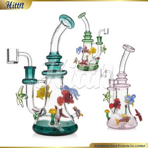 Hittn Glass Bong Dab Gire de douche Perc Pipe d'eau fumeurs Cute Pocopus Mushroom Starfish Decoration Rig With 14 mm Banger Banger Green Lake Green Rose 2024 Vente chaude