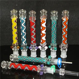 Narguilé Mini Nectar Pipe kit avec Titanium Tip Nail Quartz Tips Clip Keck en plastique Concentré Dab Straw Oil Rigs pipe en verre