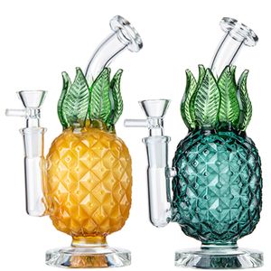 Narguilé Ananas Bong Pipe Verres épais Narguilés à eau Heady Oil Rigs Fumer des bangs en verre Pipes à fumée Recycler Dab Rig Wax Holographic Rainbow Bubbler 14mm Bowl