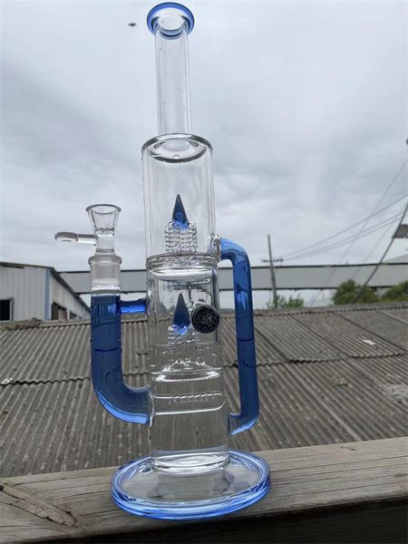 Hookah Pipes Glass Bong Blue Color 18 pulgadas 18 mm Juntas de la tubería de fumar con una mármol