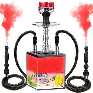 Waterpijp Set 2 Slang met Alles Modern Cube Waterpijpen Acryl Shisha met WaterpijpAccessoires LED Hooka HKD230809