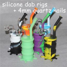 Hookah Silicone Barrel Rigs Mini Silicone Dab Rigs Tuyau D'eau Silicone Tambours à Tambour + 4mm 14mm mâle ongles de quartz fumer tuyaux