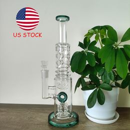 Bong de vidrio estilo cachimba azul lago de 13,9 pulgadas con perc suizo y junta hembra de 18 mm