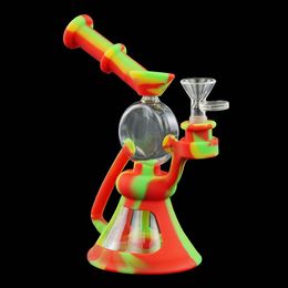 Bécher bongs silicone eau bong narguilé tuyaux fumer dab rig huile Rigs tuyau narguilés bol en verre gratuit mélanger la couleur