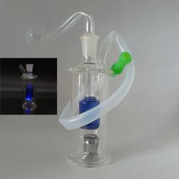 Narguilé avec tuyau de brûleur à mazout mâle de 10 mm Tuyau en silicone Tuyau de goutte à goutte Percolateur Glow In Dark Perc Verre Bongs à eau Portable Ensemble de tabagisme LL