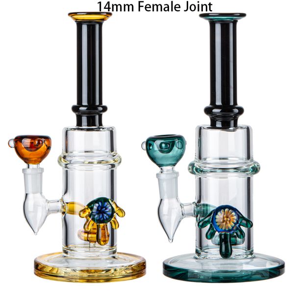 Hookahs Tubo recto de vidrio embriagador de 10 pulgadas Tubos de agua de junta hembra de 14 mm Cabezal de ducha grueso Bong perc Oil Dab Rigs Bongs de vidrio ámbar azul CS1223