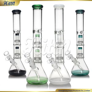 Beaker Bong Verre Bong Double douche Percolateur Couleur de base Bouche Bouche Pipe d'eau à main Blown 420 Fumer Pipe avec 18 mm Joint 16 pouces