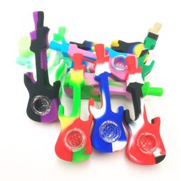 Narguilés 4.3 Pouces Silicone Guitare Fumer Pipe Main Pipes Avec Bol En Verre Poche Fumer Accessoires