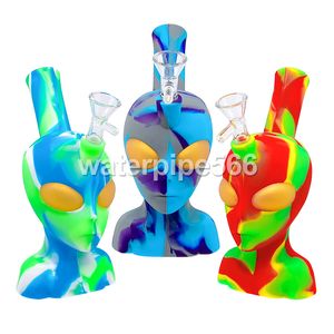 Hookahs 8inches Siliconen Alien Face Water Pijpen met glazen kom Rookaccessoire Dab Oill Rigs