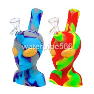 Coscushs 8 pouces en silicone Alien Face Pites d'eau avec du bol en verre Smoke Accessory Dab Oill Rigs pour grosse