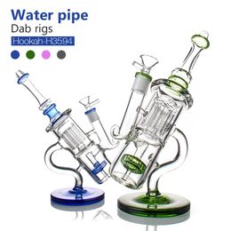 Narguilés 9,8 pouces Recycler Dab Rigs Ash Catcher Bong en verre épais Conduites d'eau Bongs Bubbler Accessoire pour fumer avec bol en verre de 14 mm