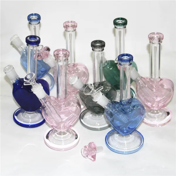 Narguilés 9 pouces bongs en verre en forme de coeur cadeau de Saint Valentin rose vert bleu conduites d'eau Dab plates-formes pétrolières avec 14mm fumer des bols d'herbes sèches nector huile brûlure plate-forme