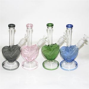 Hookahs 9inch hartvorm glas bong roze kleur dab olieligs bubbler mini glazen waterleidingen met 14 mm schuif hartvorm