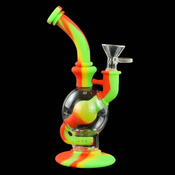 Hookahs Ball in Ball Estilo único Silicona y vidrio Hookah Bong Tuberías de agua Dab Rig Accesorios para fumar