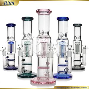 Hookahs Bong Dubbele percolator Glazen waterpijp Dab Olie Rig 8 Tree Arms Perc Honeycomb Perc Glass Bong met 18 mm gewricht voor roken