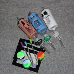 Kit de Nectar 3D de personnage de narguilé avec pointe en titane et plat à ongles en quartz, tuyau d'eau en verre de 14mm, mini-bong en verre, tampon en silicone