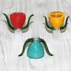 Narguilés Coloré 14mm 18mm bols en verre à joint mâle Poignée Belle pièce de bol en verre pour bongs conduites d'eau