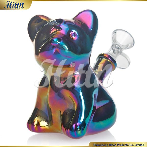 Mini Dab Rig Bubbler Bong 4,5 pouces mignon Holographie arc-en-ciel chien borosilicaté borosilicaté en verre Bong avec bol de 14 mm 2024 Vente chaude