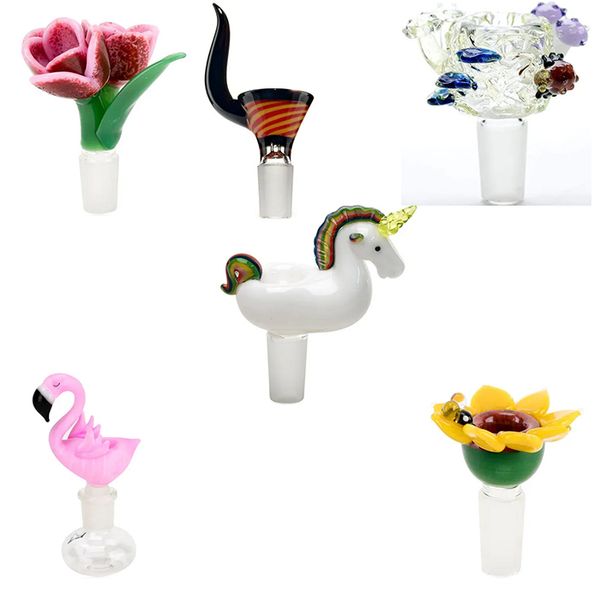 narguilés fleur dessin animé bol en verre 14mm Accessoires pour fumeurs coloré Bong Bols Mâle Pièce Pour Pipe À Eau Dab Rigs Bongs