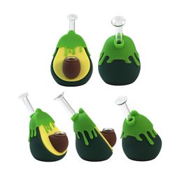 Narguilés Verre et Silicone Avocat Fruit Style Pipe À Eau Pipe À Main Narguilé Dab Rig Bong Pipes À Fumer Accessoires Produits De Fumée De Tabac avec Bol