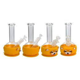 Narguilés Verre et Silicone Fond Chien Style Pipe À Eau Pipe À Main Narguilé Dab Rig Bong Pipes À Fumer Incassables Accessoires Produits De Fumée De Tabac avec Bol