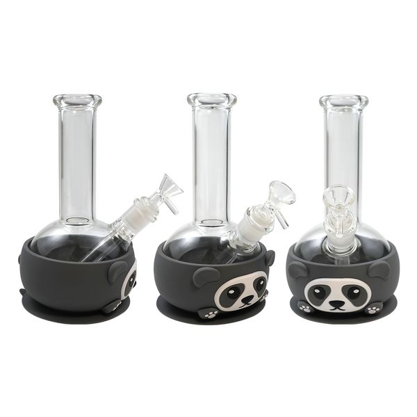 Cachimbas Fondo de vidrio y silicona Estilo animal Panda Pipa de agua Hookah Dab Rig Bong Pipas para fumar irrompibles Accesorios Productos para fumar tabaco con tazón