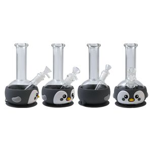 Narguilés Verre et Silicone Fond Pingouin Style Animal Pipe À Eau Narguilé Dab Rig Bong Pipes À Fumer Incassables Accessoires Produits De Fumée De Tabac avec Bol