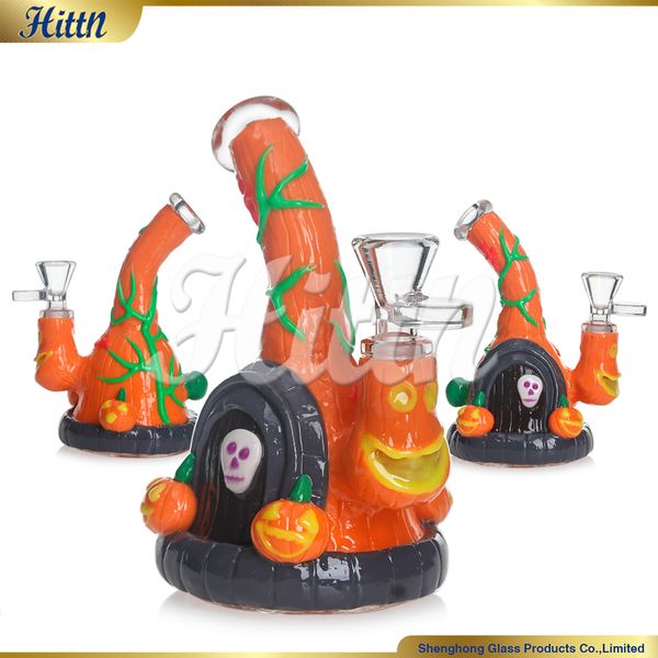 Hookahs Verre Bong 3D Peinture à main Pumpkin Glass Water Pipe 6 pouces avec bol de 14 mm Accessoires fumeurs