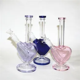 Hookahs glazen bongs 9 inch hartvorm Valentijnsdag cadeau bong roze groen blauw kleur waterpijpen dab olieligingen met 14 mm roken droge kruidenkommen