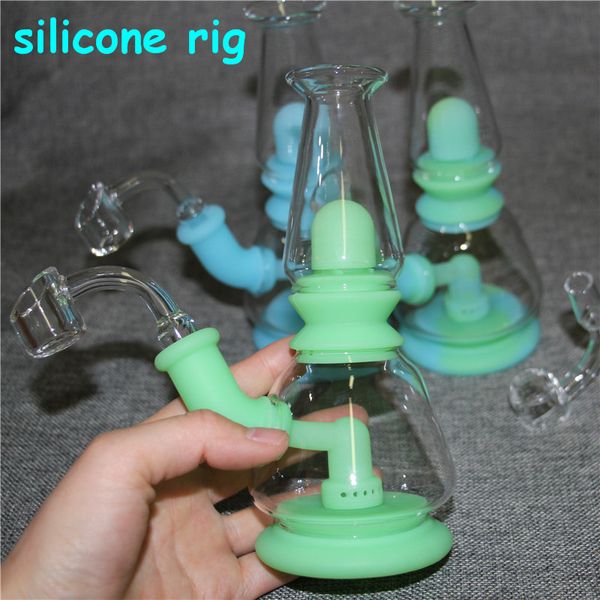 Hookahs Bongs de vidrio Resplandor de silicio en la oscuridad Bong Silicona Dab Rig Fumar pipa de agua Outlet de fábrica EN VENTA