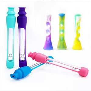 Hookahs Glazen pijp met gekleurde plastic hoes, hoog borosilicaat materiaal, onbreekbare glazen pijp, sigarettenhouder