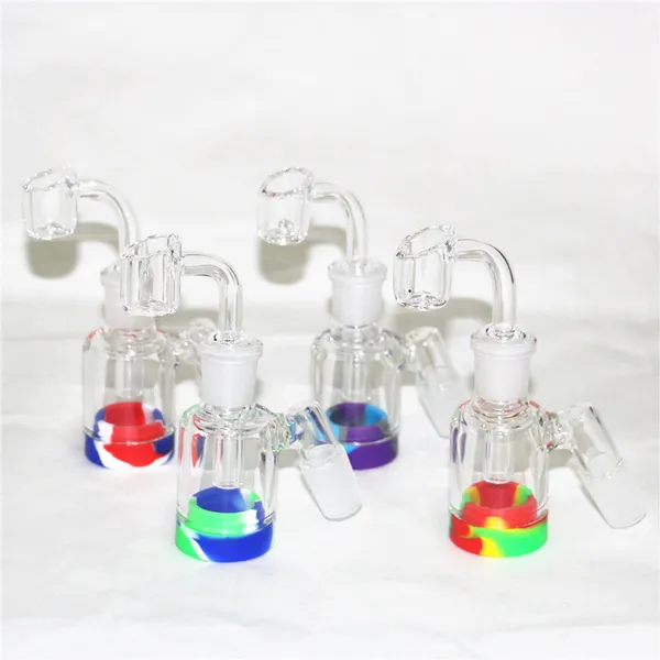 Narguilés Verre Récupérer Ash Catcher Handmake Accessoires avec 5 ml récipient en silicone pour dab plate-forme pétrolière 14mm ashcatcher