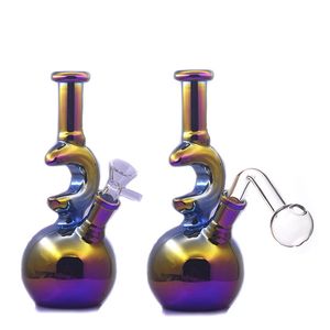 Narguilés conduites d'eau en verre arc-en-ciel Dab Rig Bong 7 pouces plates-formes pétrolières bongs d'herbes sèches fumant cendrier recycleur bécher Bong avec tuyau de brûleur à mazout en verre mâle de 14 mm