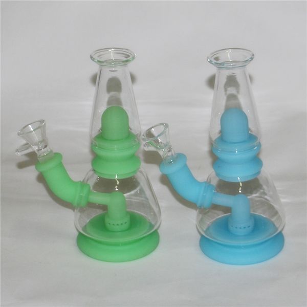 las cachimbas brillan en la oscuridad mini plataformas de dab de silicona con clavos de cuarzo Bongs de vidrio de tubería de agua recogedores de recuperación