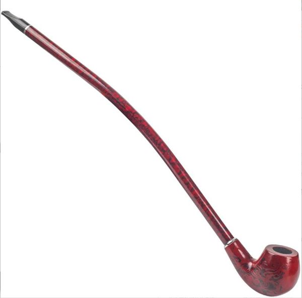 Narguilés Pipe à long manche, bois massif rouge, tuyau de filtre de 41 cm de long, pipe à tabac coupée, grande tige de tabac sec