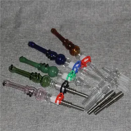 Narguilés Mini Bong Tuyaux en verre avec pointes en titane de 14 mm Pointe de quartz Plate-forme pétrolière Concentré Dab Paille pour Bong