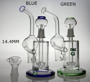 Waterpijpen Nieuwe recycler glazen bong waterpijp glazen vapor rig met koepel en nagel groene en blauwe kleur 14.4mm joint