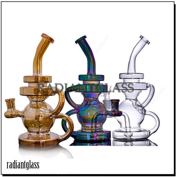 Hookahs Recycler Bong Circle Percolador Revestimiento eléctrico Plataforma petrolera portátil Dab Rigs Vidrio grueso 14 mm Tubos de agua para fumar juntos