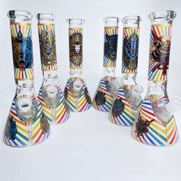 Hookahs Retro Style Bong Decal Beaker Bong 9,8 "4 mm d'épaisseur en verre Bong Straight Bong avec des prises de glace