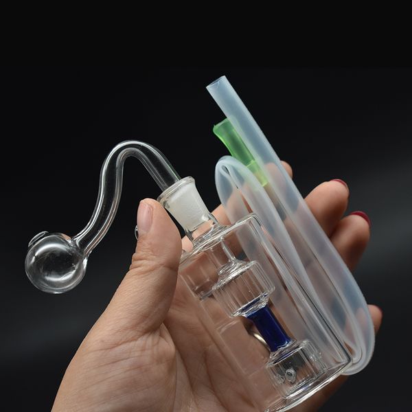 Hookahs Set Mini Glass Oil Bong Bong para plataformas de agua Tubo de burbujas de agua Matriz doble Percs para fumar con un precio de clavo y manguera machos de 10 mm Precio al por mayor