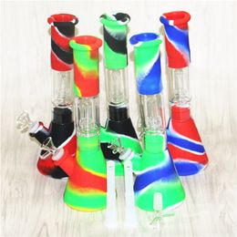 Narguilés Silicone Bongs 14mm Avec Accessoires Pour Fumeurs Conduites D'eau En Verre Bol Incassable Bubbler Bong En Verre Récupérer L'adaptateur De Cendrier