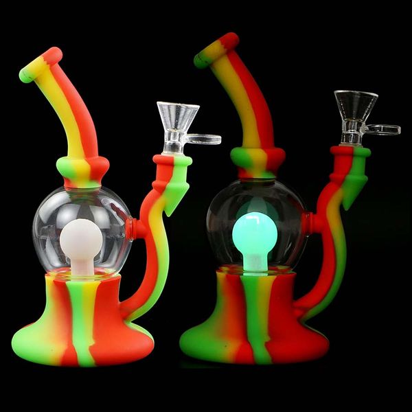 Wasserpfeifen Silikonlampe Birnenform Rauchpfeifen Wasserpfeife Shisha Bong mit Glasschüssel Dab Rig