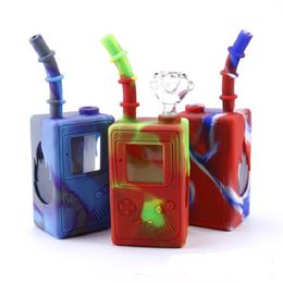 Hookahs siliconen vierkant doos pijpspellen spelersboxen met glazen kommen oliebrander water waterpijpvaporizer