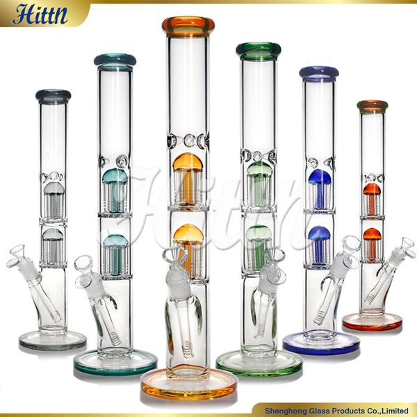 Glass Bong Agua Bong 420 Tubo recto Doble 8 Armas de árbol Perc Glass Bong 16.7 pulgadas 5 mm de espesor Bong soplado a mano para fumar una junta de 14 mm