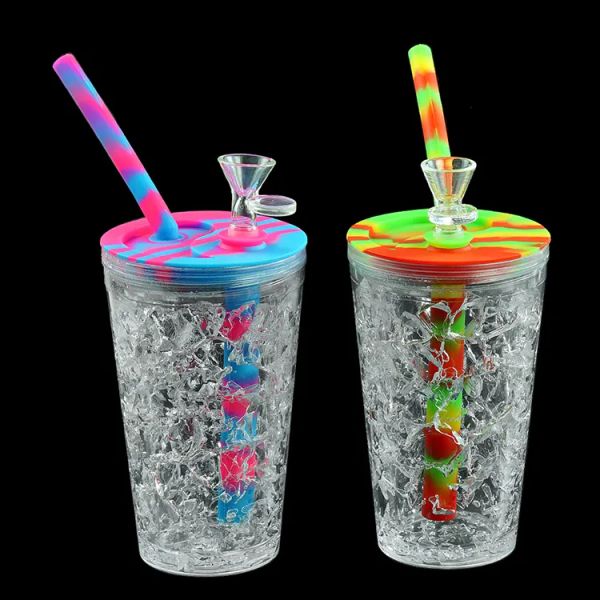 Narguilés Coupe de boisson de style d'été Tuyaux d'eau Silicone Dab Rig Huile Rigs Herb Bubbler Bol en verre Mini Pipe Bong ZZ