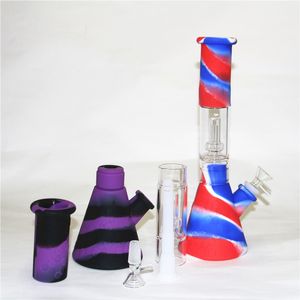 Hookahs Drie-Layer Filtration Beker Bongs Draagbare Siliconen Water Pijp Olie DAB RIG met glazen filterkom voor rook onbreekbare groothandel