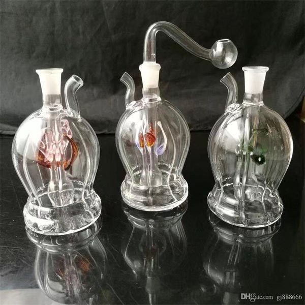 Accessoires de bongs en verre de verre de fumée de ventre rond transparent de narguilés, pipes en verre colorées