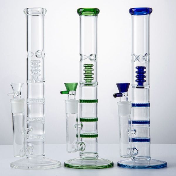 Cachimbas transparentes con cachimbas de nido de abeja triple Tubo recto Jaula de pájaros Perc Glass Bong Dab Rigs Tuberías de agua Plataforma petrolera HR316