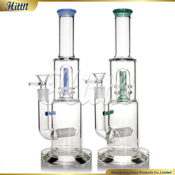 Verre Bongs Water Bong 2024 NOUVEAU 14 pouces d'épaisseur de base de base de base Perc Perc en ligne Perc Fumer Pipe avec gardien Bleu vert